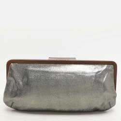 Marni Silver/Brown Leather Frame Clutch