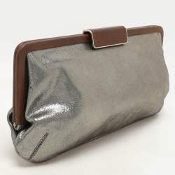 Marni Silver/Brown Leather Frame Clutch