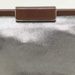 Marni Silver/Brown Leather Frame Clutch