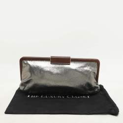 Marni Silver/Brown Leather Frame Clutch