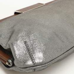 Marni Silver/Brown Leather Frame Clutch