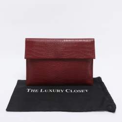 Pre Owned Marni Burgundy Croc Embossed Leather Flap Clutch