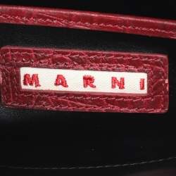 Pre Owned Marni Burgundy Croc Embossed Leather Flap Clutch