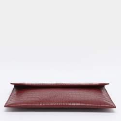Pre Owned Marni Burgundy Croc Embossed Leather Flap Clutch