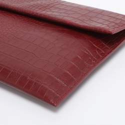 Pre Owned Marni Burgundy Croc Embossed Leather Flap Clutch