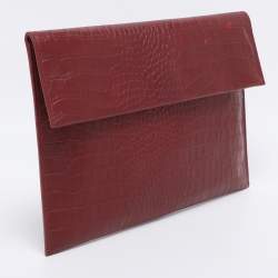 Pre Owned Marni Burgundy Croc Embossed Leather Flap Clutch