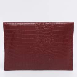 Pre Owned Marni Burgundy Croc Embossed Leather Flap Clutch