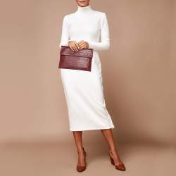 Pre Owned Marni Burgundy Croc Embossed Leather Flap Clutch