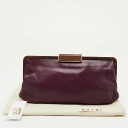 Pre Owned Marni Burgundy/Dark Brown Leather Frame Clutch