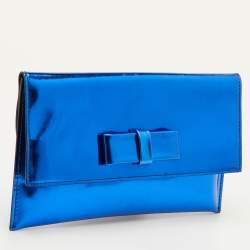 Pre Owned حقيبة كلاتش مارني جلد لامع أزرق بفيوَنكة