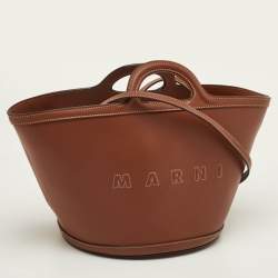 Pre Owned حقيبة يد توتس مارني مطرزة بشعار جلد بني صغيرة تروبيكاليا