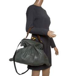 Marni Green Leather Kiss Lock Frame Shoulder Bag