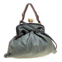 Marni Green Leather Kiss Lock Frame Shoulder Bag