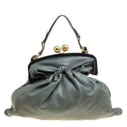 Marni Green Leather Kiss Lock Frame Shoulder Bag