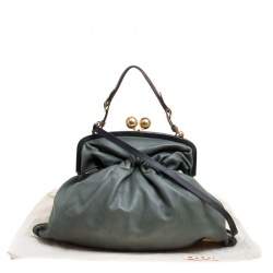 Marni Green Leather Kiss Lock Frame Shoulder Bag