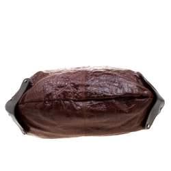 Pre Owned Marni Brown Croc Embossed Glaze Leather Balloon Hobo