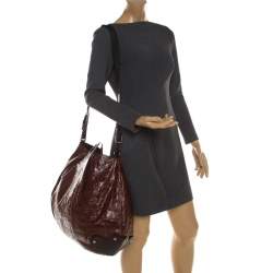 Pre Owned Marni Brown Croc Embossed Glaze Leather Balloon Hobo