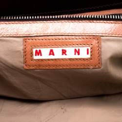 Marni Brown Glaze Leather Multicolor Stone Frame Clutch