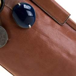 Marni Brown Glaze Leather Multicolor Stone Frame Clutch