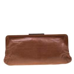 Marni Brown Glaze Leather Multicolor Stone Frame Clutch