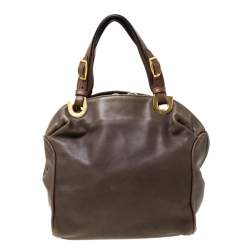 Marni Olive Green/Brown Leather Kiss lock Satchel