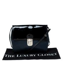 Marni Navy Blue/Black Leather and Patent Leather Flap Crossbody Bag