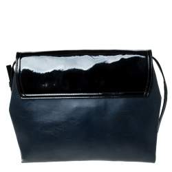Marni Navy Blue/Black Leather and Patent Leather Flap Crossbody Bag