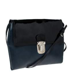 Marni Navy Blue/Black Leather and Patent Leather Flap Crossbody Bag