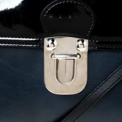 Marni Navy Blue/Black Leather and Patent Leather Flap Crossbody Bag