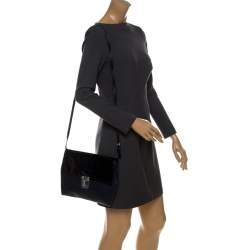 Marni Navy Blue/Black Leather and Patent Leather Flap Crossbody Bag