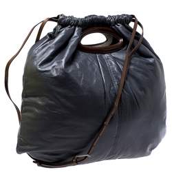 Marni Dark Grey Nappa Leather Drawstring Shoulder Bag