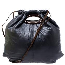 Marni Dark Grey Nappa Leather Drawstring Shoulder Bag