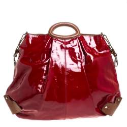 Pre Owned Marni Red/Brown Patent Leather and Leather New Balloon Hobo