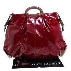 Pre Owned Marni Red/Brown Patent Leather and Leather New Balloon Hobo