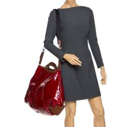 Pre Owned Marni Red/Brown Patent Leather and Leather New Balloon Hobo
