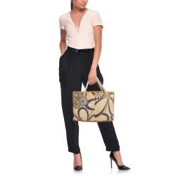 Marni Tan/Gold Floral Print Coated Canvas and Leather Rope Tote 