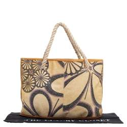 Marni Tan/Gold Floral Print Coated Canvas and Leather Rope Tote 