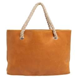 Marni Tan/Gold Floral Print Coated Canvas and Leather Rope Tote 