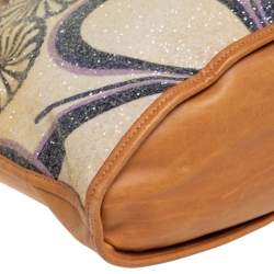 Marni Tan/Gold Floral Print Coated Canvas and Leather Rope Tote 