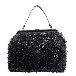 Marni Black/Brown Woven Leather Top Handle Bag