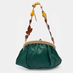 Marni Green Leather Frame Embellished Shoulder Bag