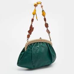Marni Green Leather Frame Embellished Shoulder Bag