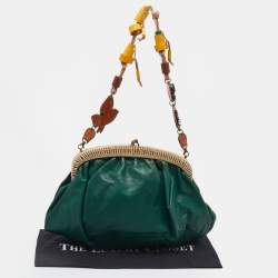 Marni Green Leather Frame Embellished Shoulder Bag