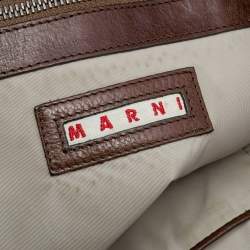 Pre Owned Marni Metallic Grey/Dark Brown Leather Balloon Hobo