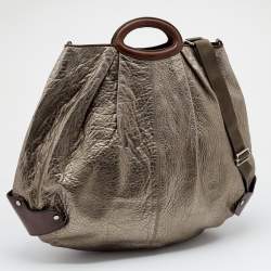Pre Owned Marni Metallic Grey/Dark Brown Leather Balloon Hobo