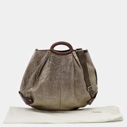 Pre Owned Marni Metallic Grey/Dark Brown Leather Balloon Hobo