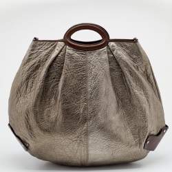 Pre Owned Marni Metallic Grey/Dark Brown Leather Balloon Hobo