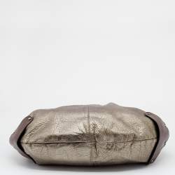 Pre Owned Marni Metallic Grey/Dark Brown Leather Balloon Hobo