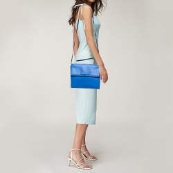 Pre Owned Marni Blue/Black Leather Bow Flat Crossbody Bag