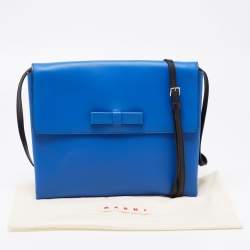 Pre Owned Marni Blue/Black Leather Bow Flat Crossbody Bag